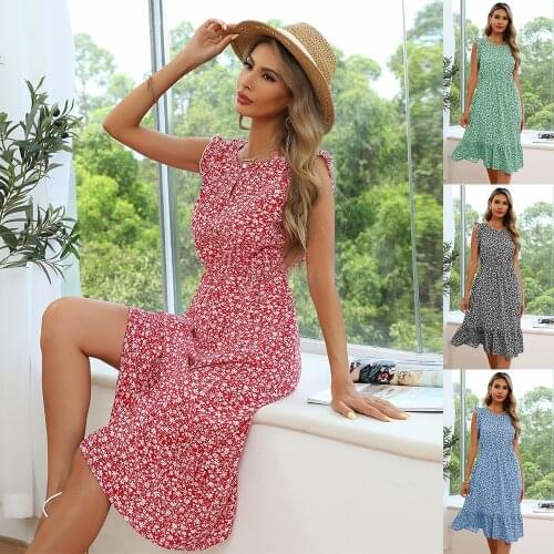 Waist Closed Dresses Long Dress Sundress Flying Sleeves Summer Urban Elegant Floral Basic Round Neck Medium and Short Ruffles