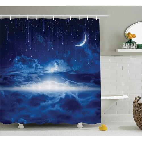 Fantasy House Decor Shower Curtain Night Sky with Moon Wall Decoration Hanging Curtains