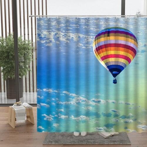 Colourful Hot Air Balloon Shower Curtain Sky Ocean Scenery Romantic Confession Couples Bathroom Accessories Set With Hook