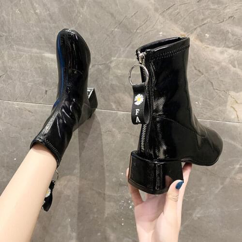 Women Ankle Boots 2021 autumn winter Platform Chunky Heel Boots women Chelsea martin Boots Female Black leather Shoes Woman