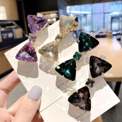 Women Fashion Large Crystal Hairpin Girl Bow Rhinestone Side Clips