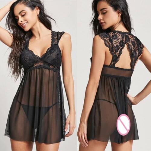 Women Sexy/Sissy Lingerie Babydoll G-String Lace Thong Black White Nightwear