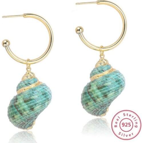 Real 925 Sterling Silver Drop Earrings For Women Natural Sea Shell Conch Earring 2019 Fashion Beach Jewelry Accessories