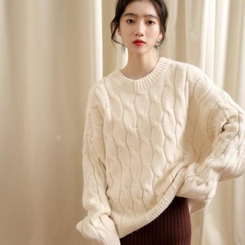 2021 Women Autumn Winter Cashmere Loose Thicken Warm Pullover Sweater O-Neck Full Sleeve Solid Knitted Jumper Femme Hot New