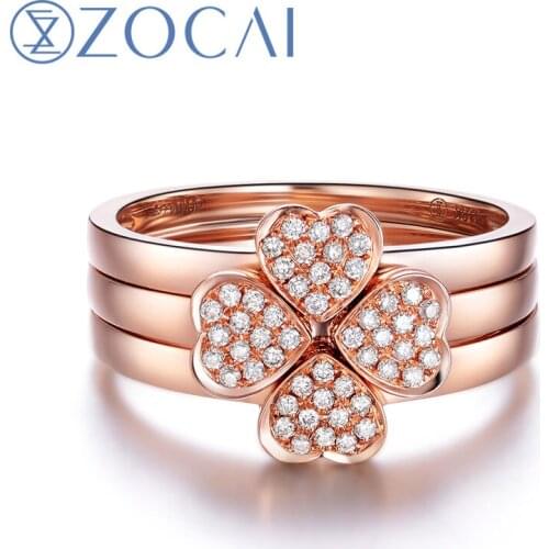 ZOCAI 3 PCS RING 18K ROSE GOLD 0.17 CT DIAMOND RING 1 BOWKNOT SHAPE DIAMOND RING AND 2 HEART SHAPE DIAMOND RING W05893