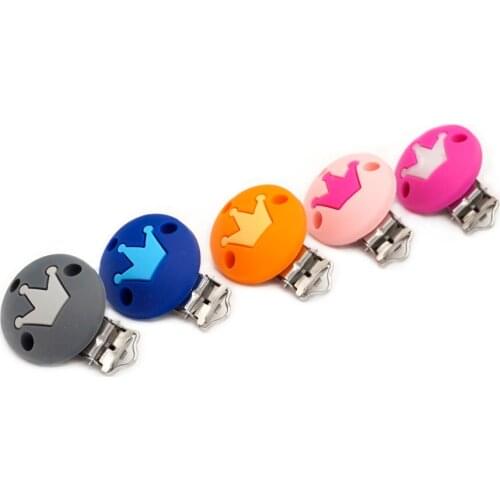 Sutoyuen 2pcs Crown Shaped Pacifier Clips Silicone Bead Teether teething Accessories Pacifier Holder Nipple Clasps Toy DIY Tool