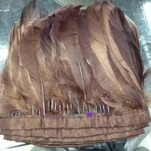 20 meters/lot Coffee Brown Color Goose Feather Ribbon Trims Dyed Geese Feather Ribbons 15-18cm Goose Feather Trim Fringe