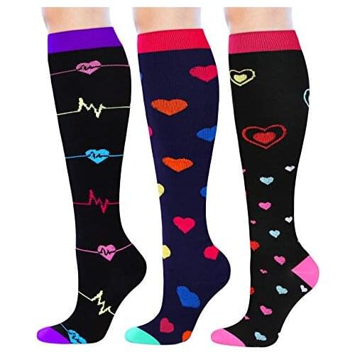 3 Pairs Compression Socks Men Women Running Sports Socks for Varicose Veins Medical Nursing Cycling Knee High Compression Socks