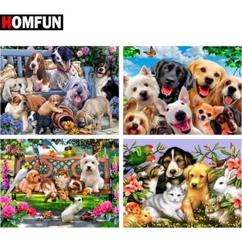 HOMFUN Diy 5d Diamond Painting "Animal dog cat flower" Cross Stitch Square Round Diamond Embroidery Handwork Rhinestone Art