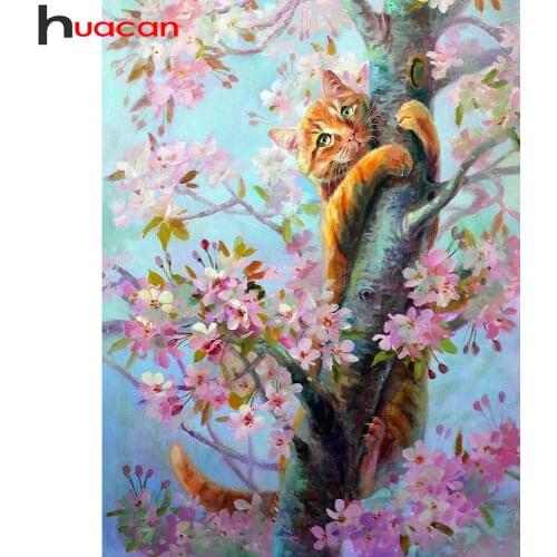 Huacan Diamond Painting New Arrival Cat Mosaic Animal Home Decor Embroidery Flower Tree Diamond Art