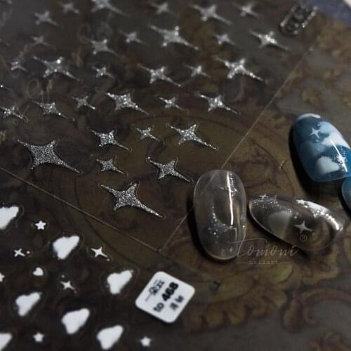 Beautizon Cloud Star Silver Powder Quality 3D Engraved Nail Stickers Nail Art Decorations Nail Decals Design