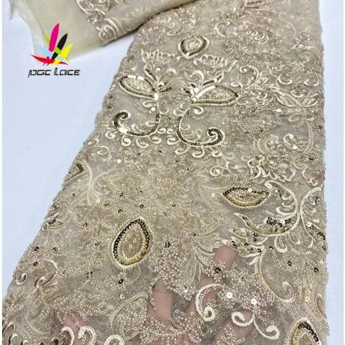 Beads Sequin Mesh Lace Tulle Fabric Embroidery French Handmade Beaded Luxury Fabric Sequence African Wedding Material Luxury