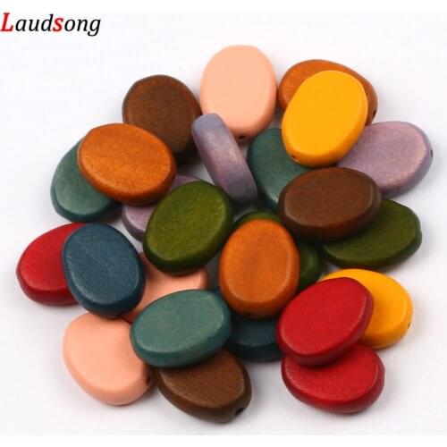 10PCS Mixed Color Oval Wood Beads 18x14MM Loose Spacer Wooden Beads For Jewelry Making Necklace DIY Accessories