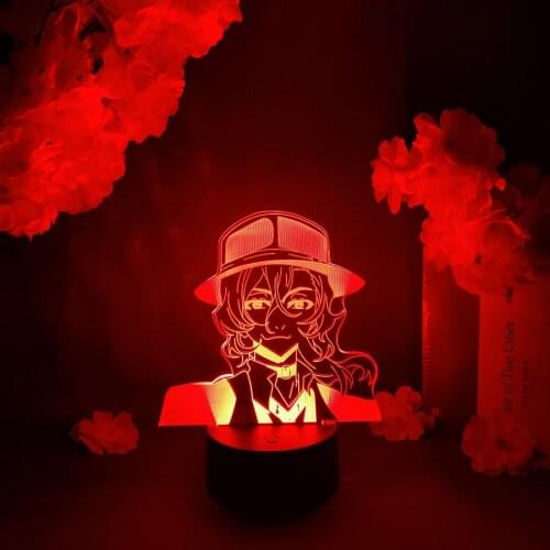 Bungo Stray Dogs Figurine Night Light 3D Illusion Anime Desk Lamp Otaku Bedroom Table Art Deco LED Lighting Ornament Gift
