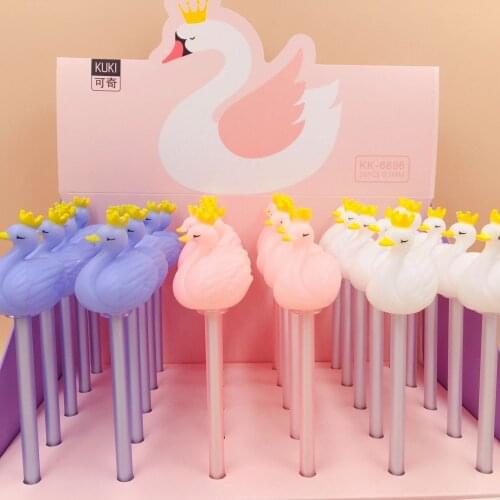 30pcs Creative Stationery Student Pen Cartoon Swan Gel Pen 0.5mm Full Needle Black Ink Pen School Supplies Office Supplies 0.5mm