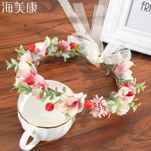 Haimeikang Exquisite Fabric Wildflower Berries Crown Travel Photos Headdress Bridal Hair Accessories Adjustable Flower Garland