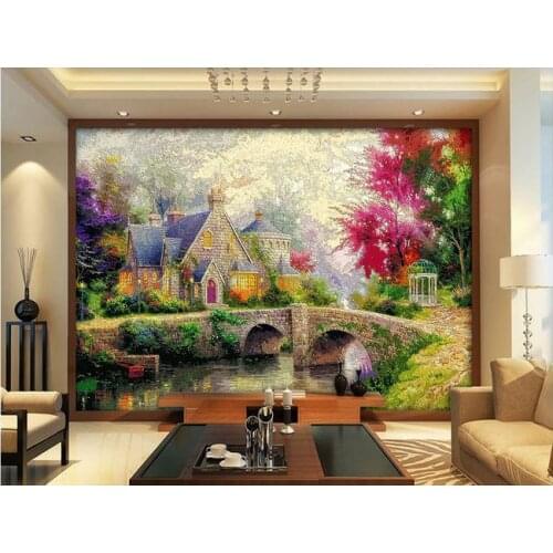 Customized 3d wallpaper 3d tv wallpaper murals European and American country peasant rural painting TV wall wallpaper