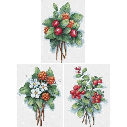 Gold Collection Counted Cross Stitch Embroidery Kits Berry Bouquet Fruits Flowers