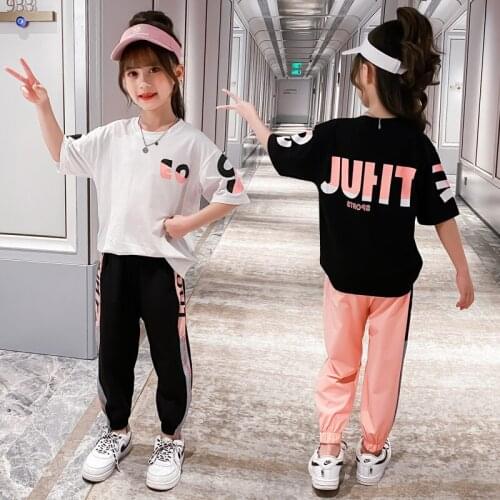 Girls Clothes 2021 Summer Short Sleeve Tshirt + Pants Suits Kids Sport Clothes Teen Children Clothing Sets 4 5 6 7 8 9 10 12 Yrs