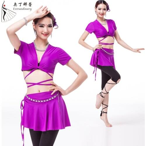 Belly dance costumes acrobatics clothes suit short sleeved bandage shirt skirt