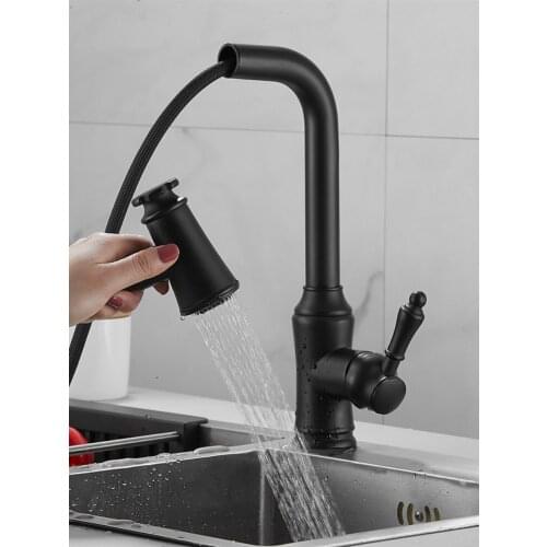 Kitchen Faucets Single Handle Pull Out Kitchen Tap Single Hole Swivel 360 Degree Water Mixer Tap Hot And Cold Faucet Black