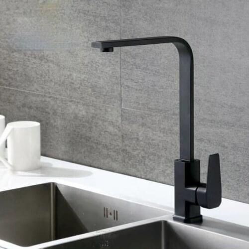 Square Kitchen Faucet Matte black/Chorme Hot and Cold Kitchen Sink Tap 360 Degree Rotation Mixer Deck Mounted Water Tap