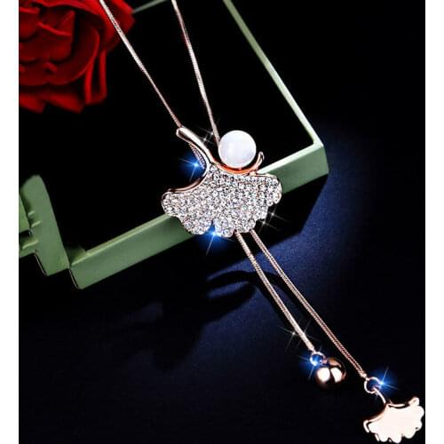 Ginkgo leaf Sweater chain long imitation pearl necklace for women autumn winter versatile fashion personality accessories