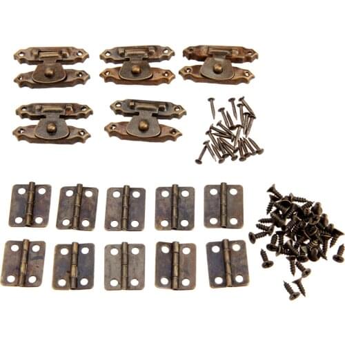 15pcs/set Antique Bronze Round Hinges Iron Decorative Vintage + Latch Hasps Jewelry Box Toggle Lock Furniture Hardware