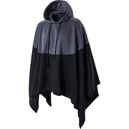 LUCLESAM Men Medieval Retro Color Matching Hooded Cloak Mens Japanese Streetwear Vintage Hoodie Sudaderas Hombre 5XL