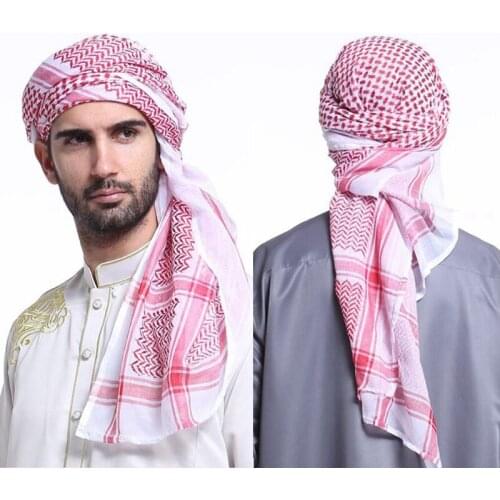 Muslim Head Scarf Men Islamic Printed Scarf Turban Arabic Head Cover Turban Praying Hat Plaid Hat Head Scarf Hijab Shawl