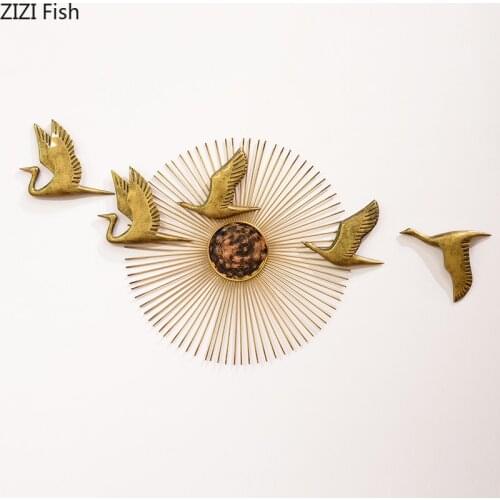 Retro Wall Decoration Metal Wild Goose Hanging Ornaments Abstract Sun Pendant Living Room Backdrop Display Vintage Home Decor