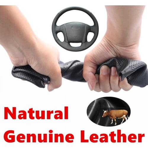 Hand stitched Black Genuine Calfskin Leather Anti-slip Car Steering Wheel Cover for Kia Sportage 2 2005 2006 2007 2008 2009 2010