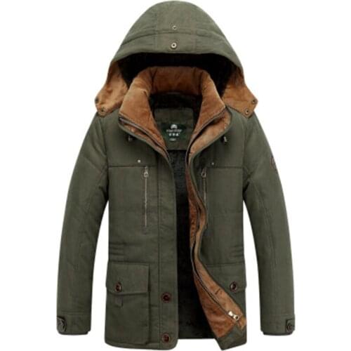 Winter MenS Plus Velvet Padded Coat In The Long Paragraph Solid Color Warm Jacket Fashion Is Hooded Outdoor Coat