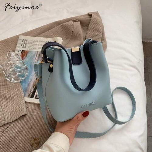 Hand Bag Female Travel PU Leather Contrast Color Crossbody Bag Casual Women Mini Bucket Handbag Vintage Design Luxury Fashion