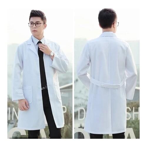Unisex Slim solid color simple cotton anti-wrinkle overalls long coat beauty salon uniform laboratory pet shop scrub overalls
