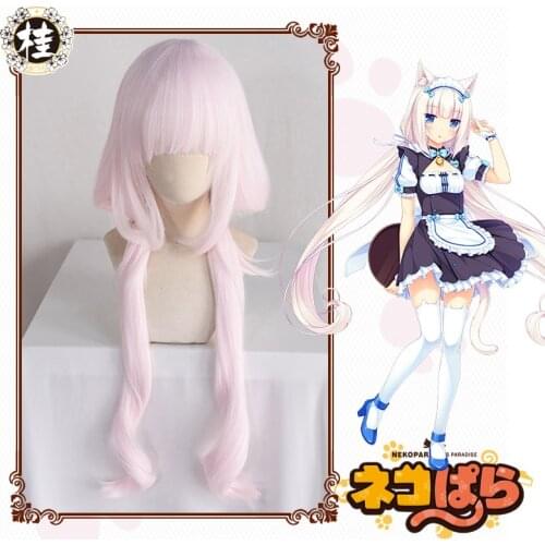 UWOWO Nekopara Vanilla Cosplay Wig 80cm long twin-tail Light pink hair Matte Synthetic Heat Resistant Fiber