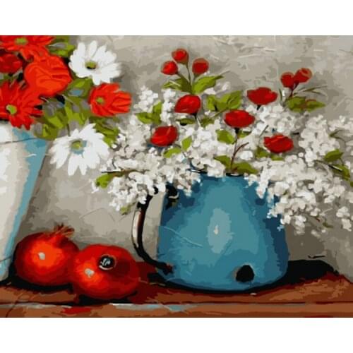 Frameless painting by numbers wall decor diy picture oil painting on canvas for home decor 4050 pomegranate and white daisy