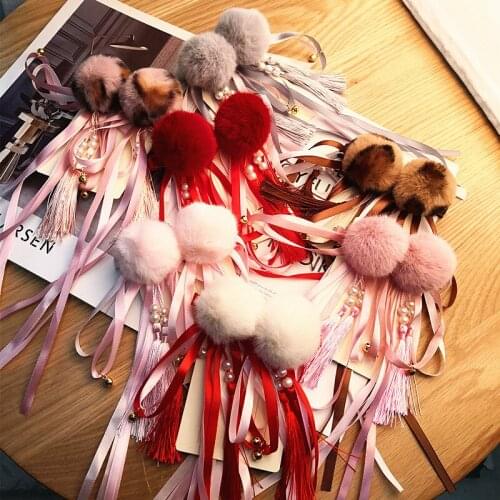 2pcs/lot Sweet Girls Fur Ball Clip Hair Fashion Girls Fabric Flower Tassel Hair Clips Barrette Hair Accessories