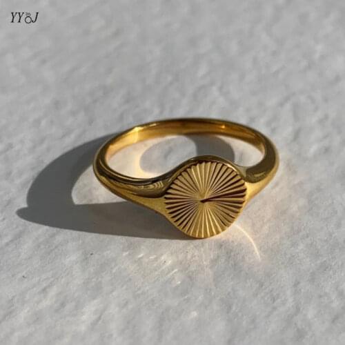 Sun flower pinky gold signet ring for women stainless steel vintage engrave figure ring fashion 2020