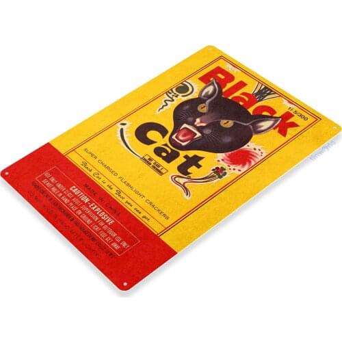 TIN Sign C380 Black Cat Fireworks Firecrackers 4th July New Years Firework Stand Sign
