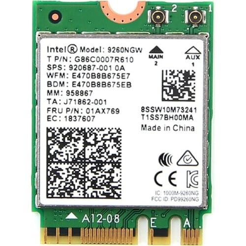 1.73Gbps Wireless 9260NGW NGFF Network Wifi Card For Intel ac 9260 2.4G/5Ghz 802.11ac Wi-fi Bluetooth 5.0 for Laptop Windows 10