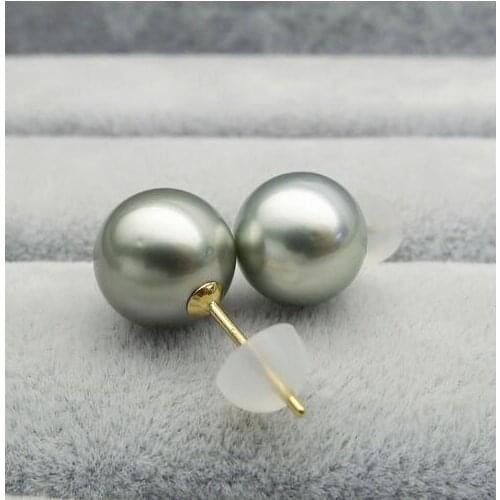 10-10.5MM Round Gray Green Genuine Tahitian Pearl 18K Yellow Gold
