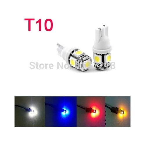 10pcs/pack) High brightness 5 LED 12V White/ Yellow/Red/Blue Side Wedge Tail Light Lamp Bulb Light Bulb A2 Wholesale