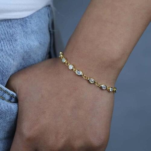 100% 925 Sterling Silver Bracelet Russia Fashion Bling 5A Clear CZ Station Delicate Bangle 16+5cm Extend Chain For Women Jewelry