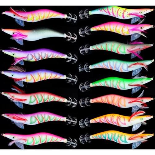 2pcs Shrimp Lures 17cm Night Fishing Squid Jigs Wood Prawn Lure With 3.5# Jigging Hook Bass Explosion Crankbait Fishing Tackle