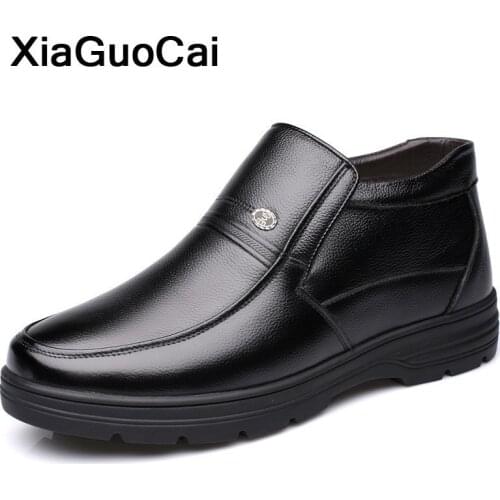 2021 Winter Warm Men Ankle Boots Luxury British High Top Male Dress Shoes Genuine Leather Footwear With Plush High Quality