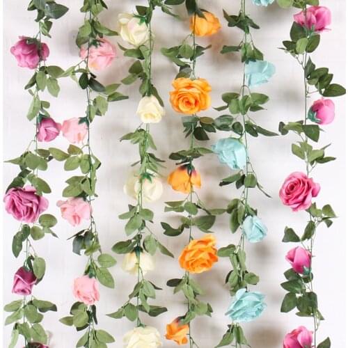 215cm Artificial Flowers Silk big Roses head rattan Ivy Vines plastic flower hanging garland wreath Home Wedding Wall Decoration