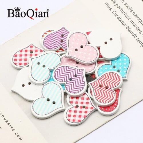 50pcs Natural Wooden Heart-Shaped 2 Hole Buttons 19x25mm Clothing Sewing Accessories Diy Home Decoration Scrapbook Crafts