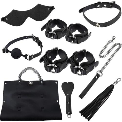 8pcs/Set Genuine Leather Sex Bondage Restraint SM Sex Toy for Couples Handcuffs Gag Whip Mask Erotic Toy Adult Games Sex Shop