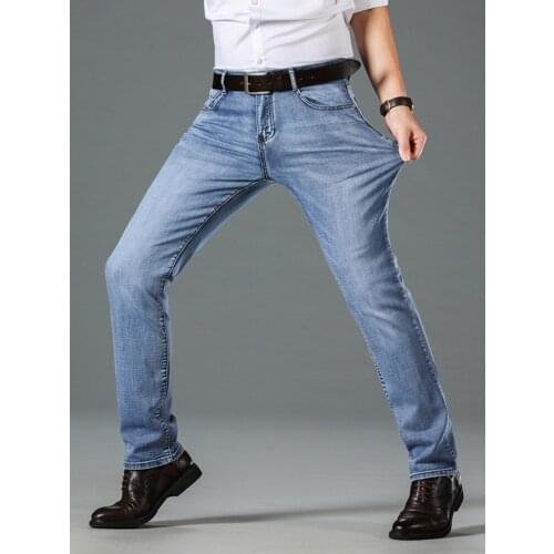 Biker Cotton Mens Jeans Denim Pants Brand Classic Clothes Straight Trousers For Men Oversize Large Size Business Stretch New